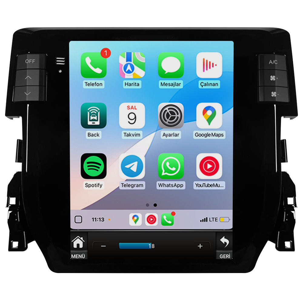 Clarion GL-300W Honda Civic FC5 (2016-2021) Tesla Ekran Android Araç Multimedya Sistemi | 8 Çekirdek, 4GB RAM, 64GB Hafıza, Bluetooth